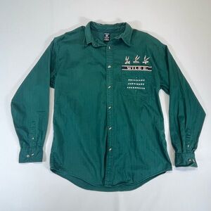 Warner Brothers‎ Shirt Wile E. 1996 Button Up Long Sleeve Green Vintage Men’s M